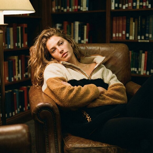 Time and Tru Sweaters - Time And Tru Colorblock Sherpa Fleece Pullover Quarter Zip Leopard Trim XL Cozy